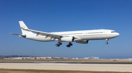 Fototapeta premium White Passenger Plane Taking Off from Airport