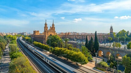 Fototapeta premium Train Arrives at Sevilla Santa Justa Station