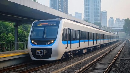 Obraz premium Jakarta MRT Train at Station in Urban Setting