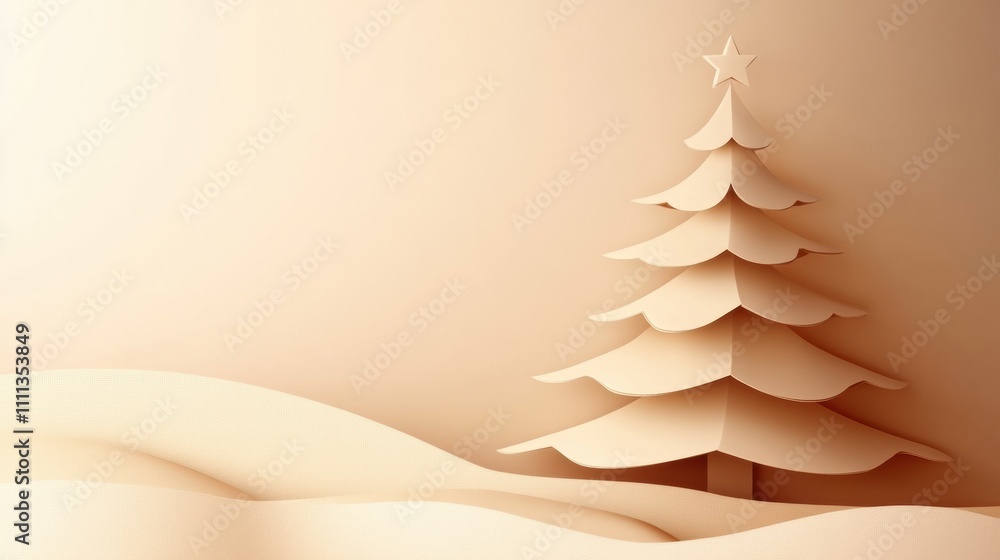 Aufkleber A decorative layered 3D Christmas tree made from paper stands against a soft background, ideal for adding personalized messages and designs. Generative AI