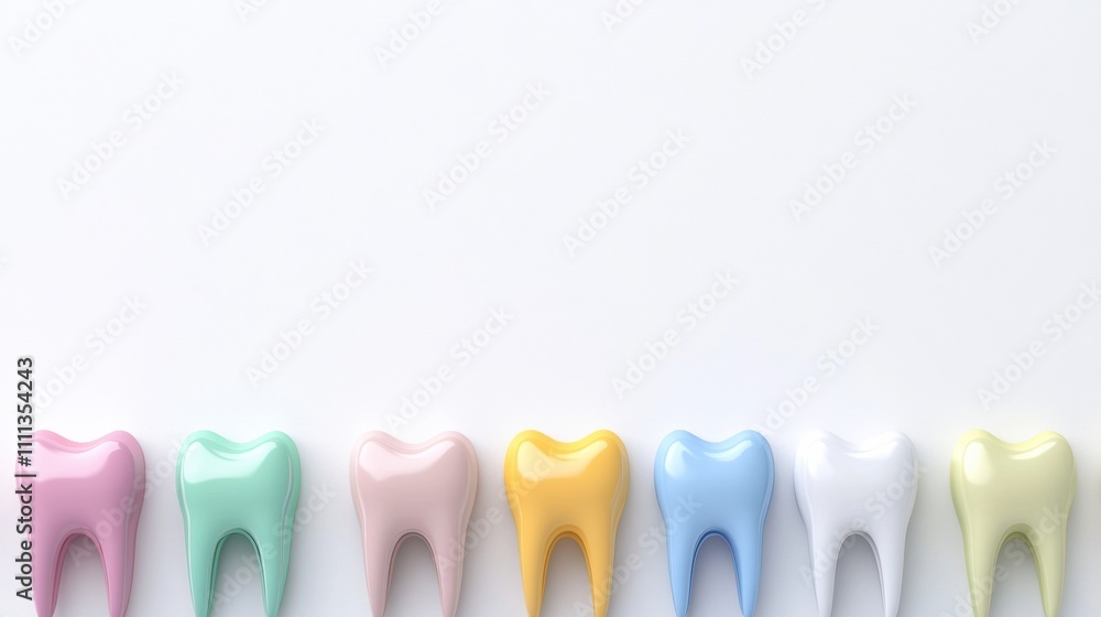 Poster detailed schematic features a dental row with colored implants amidst healthy teeth, offering blank 