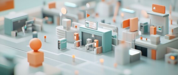 Obraz premium A stylized, miniature cityscape featuring modern structures and abstract forms.