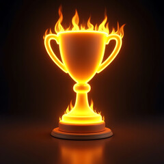 Fototapeta premium Golden Trophy with Flame Design – Symbol of Victory, passion, achievement and Excellence.