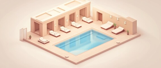 A serene pool area featuring lounge chairs and a modern architectural design.