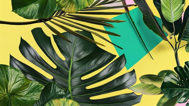 Abstract Palm Leaf Collage Dynamic Graphic Design in Slow Motion