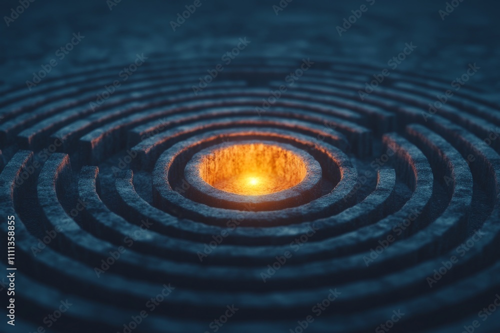 Poster abstract circular pattern with glowing center on dark background.