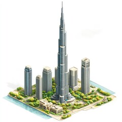 Obraz premium Isometric view of skyscrapers and park.