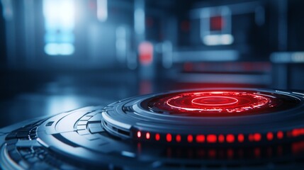 Futuristic control panel with glowing red elements.