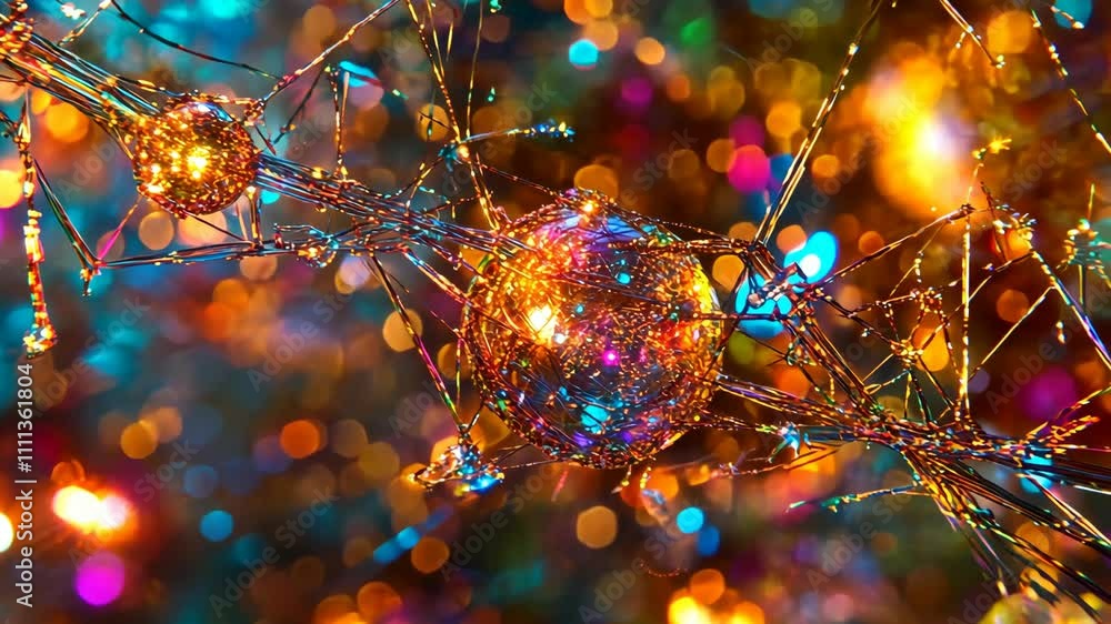Poster colorful abstract composition showcasing bright orbs and interconnected threads in a vivid display o