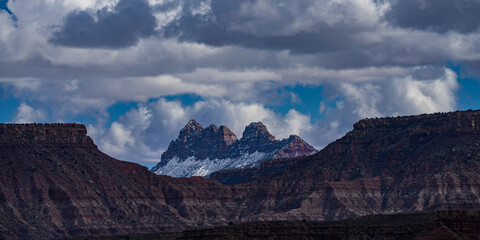 MARCH 2023, ZION NATIONAL PARK, SPRINGDALE, UTAH - USA - aerial drone view of Zion National park, Springdale, Utah