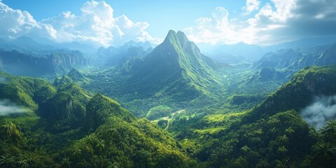 Obraz premium Lush Tropical Rainforest Mountain Landscape Panorama