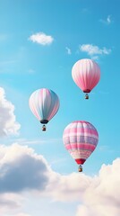 Fototapeta premium Whimsical Colorful Hot Air Balloons Floating in Vibrant Sky with Fluffy Clouds Dreamlike Digital
