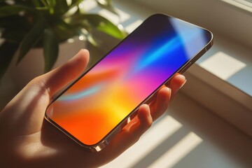 Bright Gradient Phone Screen Displaying Vibrant Colors in Sunlight