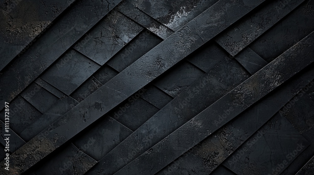 Aufkleber Textured black surface with diagonal lines abstract design digital art modern aesthetics close-up view visual depth