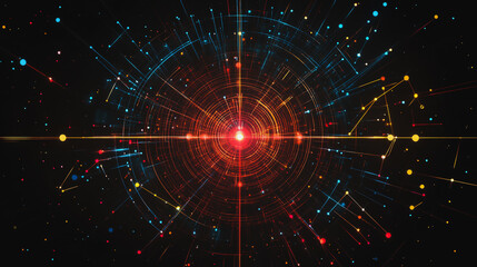 Obraz premium Abstract black background with Colorful circle lines. Digital future technology . Abstract business connection of lines from nodes innovation of communication in the network.
