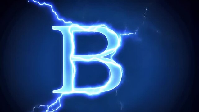 Letter B formed by blue electric lightning bolts on a dark background.