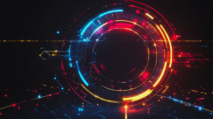 Fototapeta premium Abstract black background with Colorful circle lines. Digital future technology . Abstract business connection of lines from nodes innovation of communication in the network.