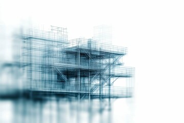 Detailed 3D Render of Skyscraper Elevator System in Blueprint Style