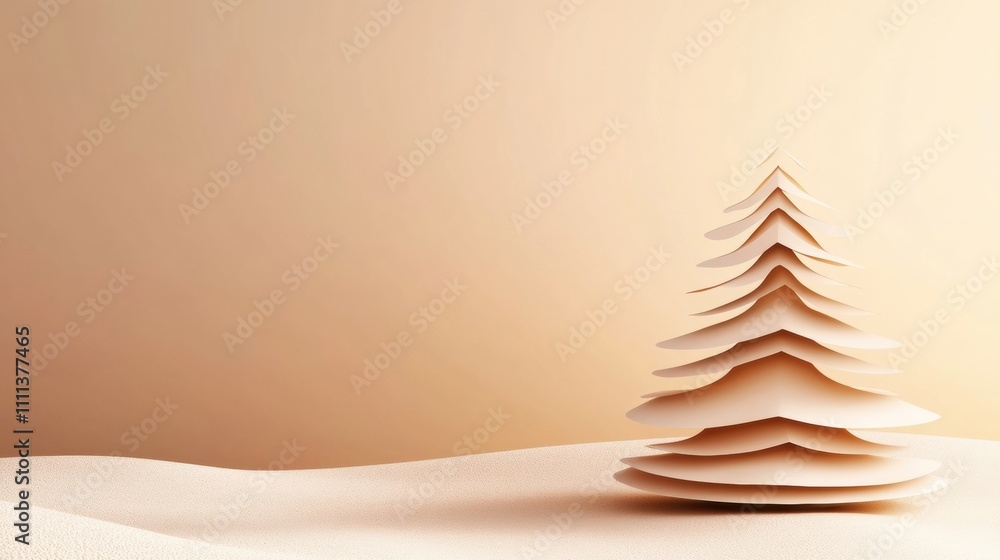 Aufkleber a layered 3d paper christmas tree stands elegantly against a soft background, offering blank space t