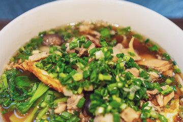Delicious Bowl of Noodle Soup Topped with Fresh Chopped Green Onions