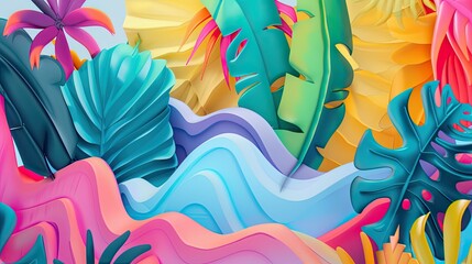 Obraz premium Bright, wavy shapes with a tropical theme