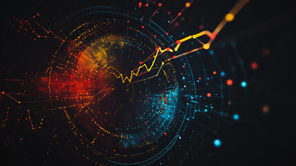 Abstract black background with Colorful circle lines. Digital future technology . Abstract business connection of lines from nodes innovation of communication in the network.