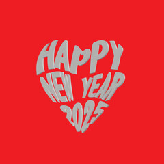 Happy New Year 2025 Text in Heart