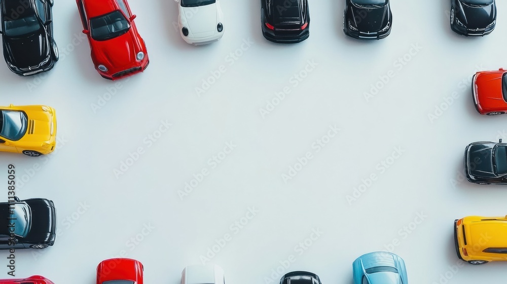 Poster a collection of miniature car models displays a variety of colors and designs, perfectly arranged on