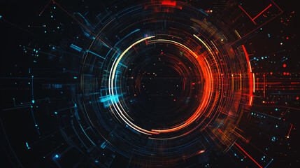 Obraz premium Abstract black background with Colorful circle lines. Digital future technology . Abstract business connection of lines from nodes innovation of communication in the network.