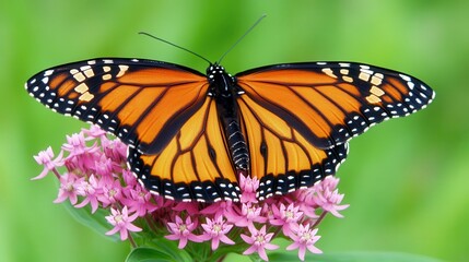 Obraz premium Vibrant Monarch Butterfly on Pink Flowering Plant