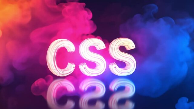 Neon CSS sign in colorful smoke.