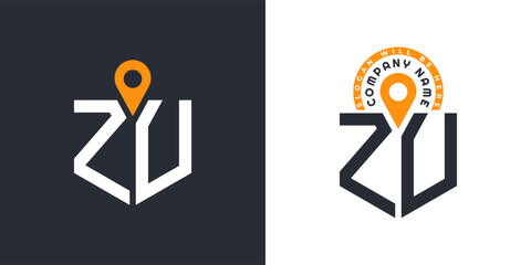 ZU Location Logo Bundle. Letter ZU Logo Dual Vector Icons for Recruitment and Navigation