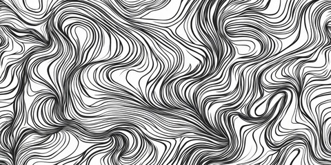 Fototapeta premium Abstract Swirling Lines Seamless Pattern Black White Design for Fabric Wallpaper and Backgrounds