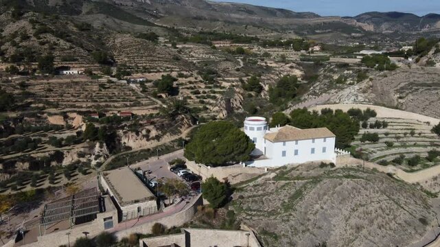 Aerial view of the Blay tower and castle of Jijona, Spain