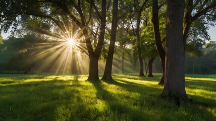 Obraz premium sun rays in the forest