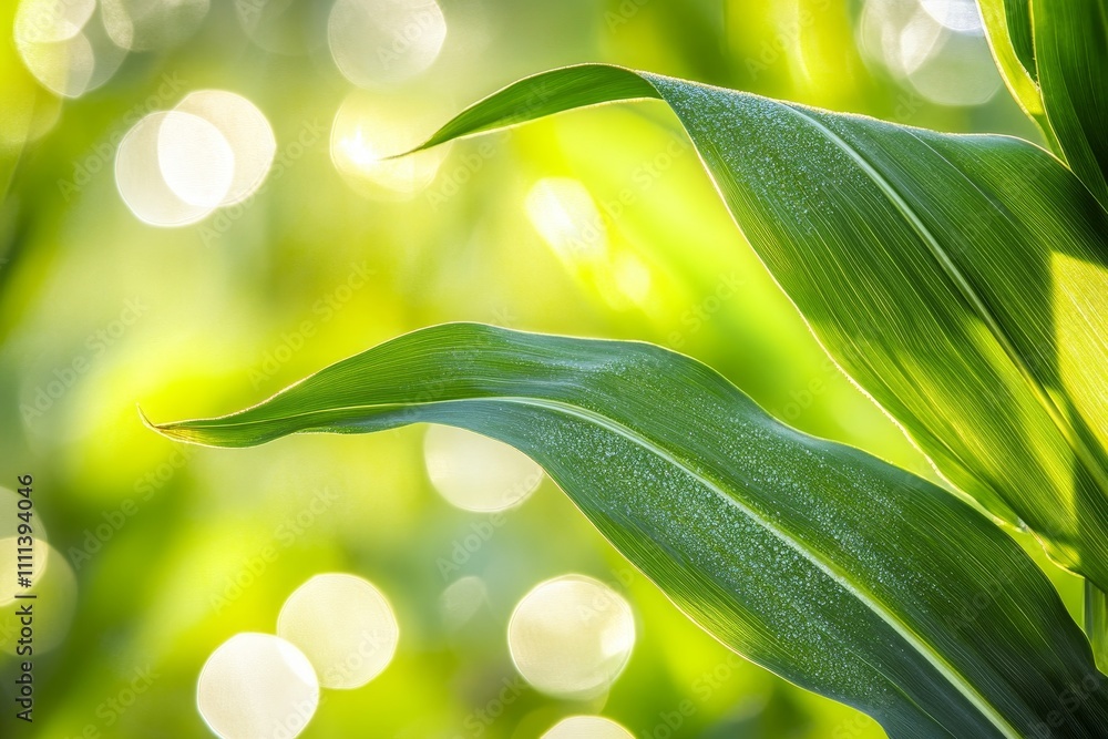 Poster captivating close-up of lush green leaves with soft bokeh effect background in vibrant nature settin