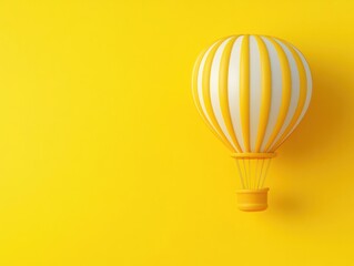 Fototapeta premium Bright and Cheerful Hot Air Balloon Against a Vibrant Yellow Background, Symbolizing Adventure, Freedom, and Joyful Exploration in the Sky