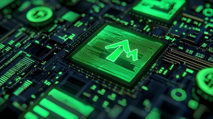 Green Up Arrow on Circuit Board, Technology Growth