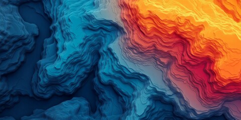 Obraz premium Abstract Topographic Map Blue Orange Heatmap 3D Terrain Gradient Texture Background