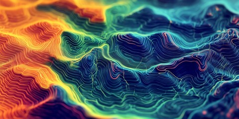 Abstract Topographic Map Colorful 3D Lines Data Visualization Gradient Background