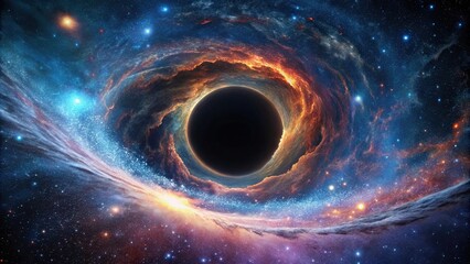 rendering of a supermassive black hole in the cosmos , black hole, worm hole, rendering, space, galaxy