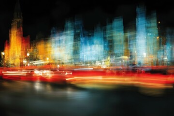 Urban Motion with Glowing Abstract Colors at Night