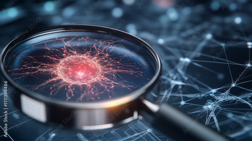 Poster magnified exploration of red and white neurons, unveiling the intricate world of neural networks bra