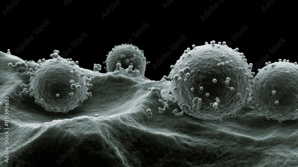 Poster microscopic view of viruses, exploring the intricate structures and potential health implications of