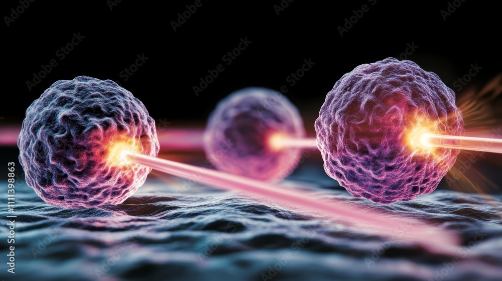 Poster illuminating neural pathways, red signal transmission between two neurons depicting synaptic communi