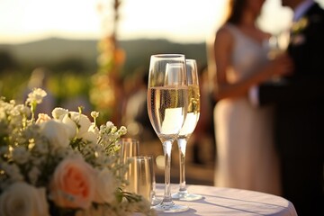 Bridal Elegance: Showcase a sophisticated drink with a village wedding ceremony in the background.