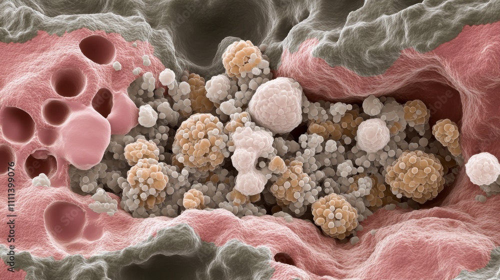 Poster closeup microscopic view of red blood cells within cellular structures, a detailed look at biologica
