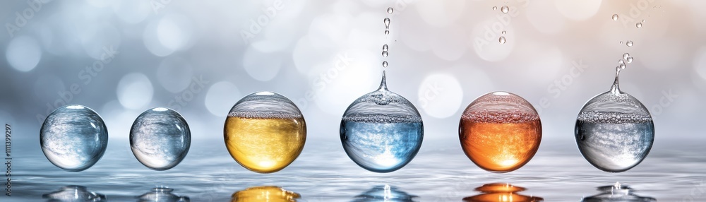 Poster mesmerizing macro photography, crystalclear water droplets cascading from a glass, creating refreshi