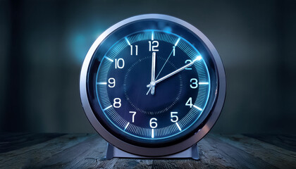 Digital Table Clock in the center with large illuminated numbers, dark background for dramatic effect