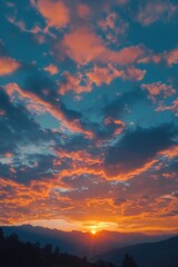 The sky is filled with clouds and the sun is setting